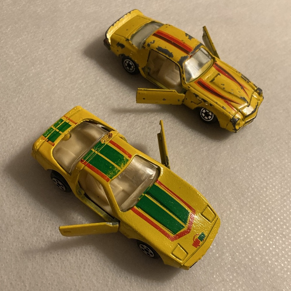 Two (2) Assorted Unbranded Vintage 1980's Yellow Die Cast Style Racing Car Toys